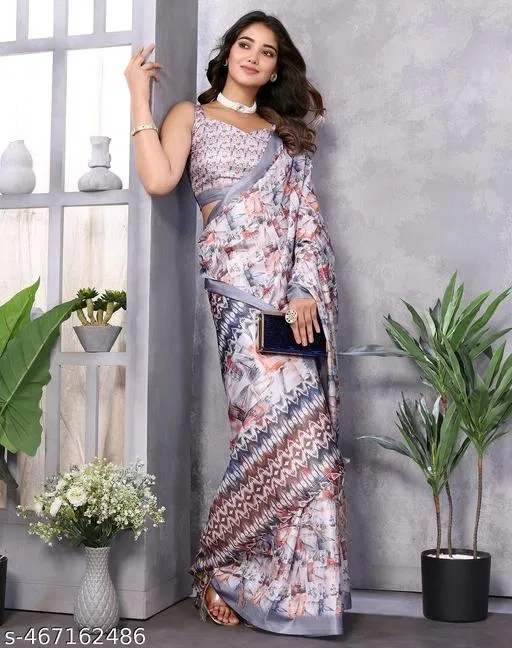 Art Silk Printed Saree for Women, Multicolor (6.3 m)