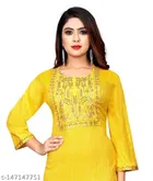 Rayon Slub Embroidered Kurti for Women 