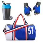 Polyester Printed Gym Bag with Gloves & Shaker Bottle 