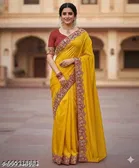 Georgette Embellished Saree For Women, Mustard