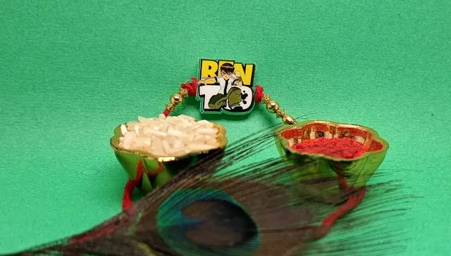Synthetic Rakhi with Greeting Card & Roli Chawal (Multicolor, Set of 1)