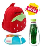 Fabric Backpack with Lunch Box & Water Bottle for Kids (Multicolor, Set of 3)