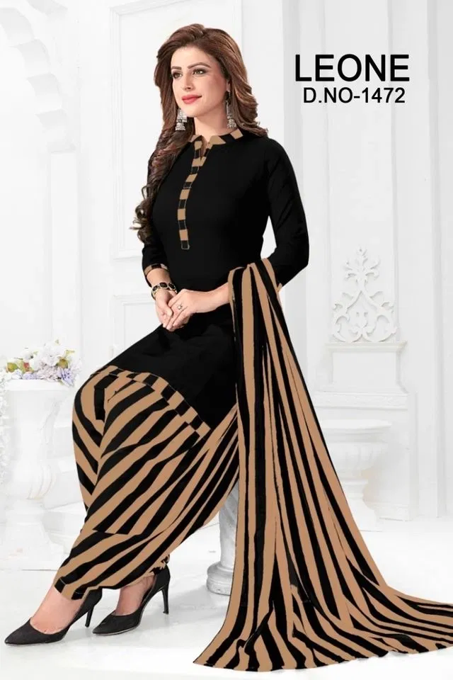 Yashika Unstitched Crepe Salwar Suit Material (Black & Beige) (Y-399)