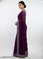 Georgette Embellished Saree For Women, Purple