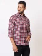 Cotton Blend Checkered Shirt for Men, Maroon 