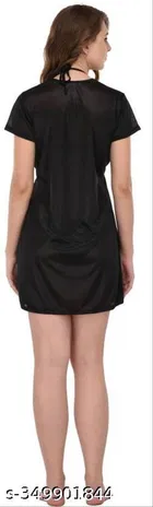 Satin Solid Babydoll for Women, Black 