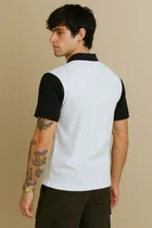 Polo Neck Colorblocked T-Shirt for Men, Black & White 