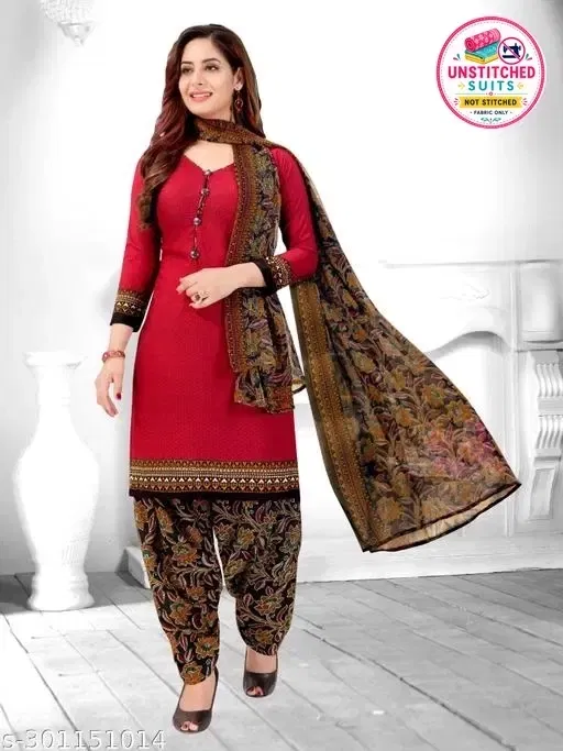Cotton Printed Salwar Suit for Women (Red, XXXL)