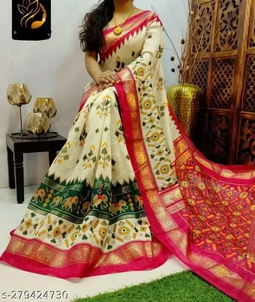 Art Silk Printed Saree for Women (Multicolor)