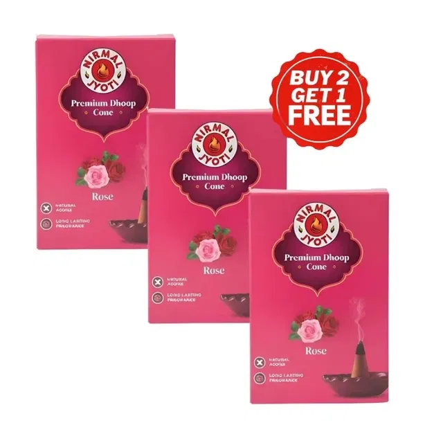 निर्मल ज्योति रोज ड्राई कोन धुप 3X10 Pcs (बय 2 गेट 1 फ्री)