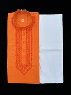 Cotton Embroidered Kurta with Pyjama for Men (Orange & White, M)