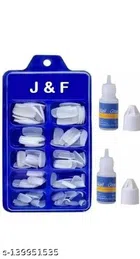 Finger Empress Tips Fake Nails with Glue Bottle White (Pack of 100) (White, Glue Set of 2 Pcs) (SE-07)