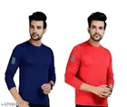 Round Neck Solid T-Shirt for Men (Navy Blue & Red, S) (Pack of 2)