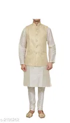 Banarasi Dupion Silk Solid Kurta with Pyjama & Jacket for Men 