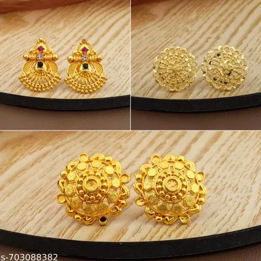 Designer Floral Gold Finish Stud Earrings For Women