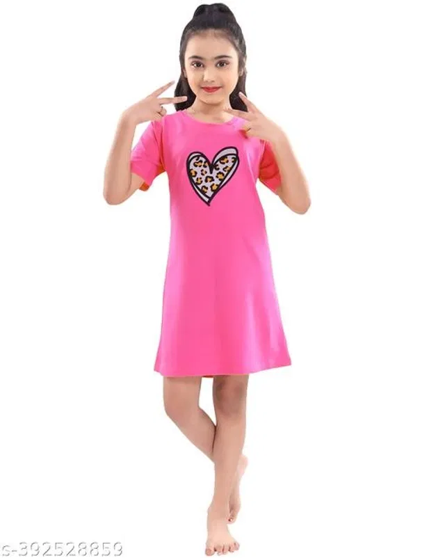 Cotton Dress for Girls (Pink, 2-3 Years)