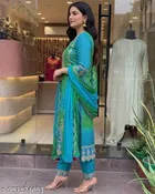 Salwar Suit With Print Embroidery and Dupatta for Women 