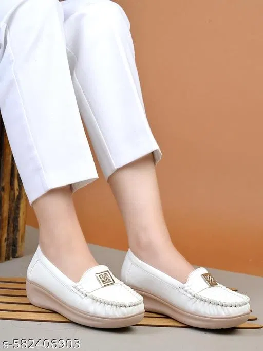 Shoetopia Synthetic Loafers for Women (White, IND-3)