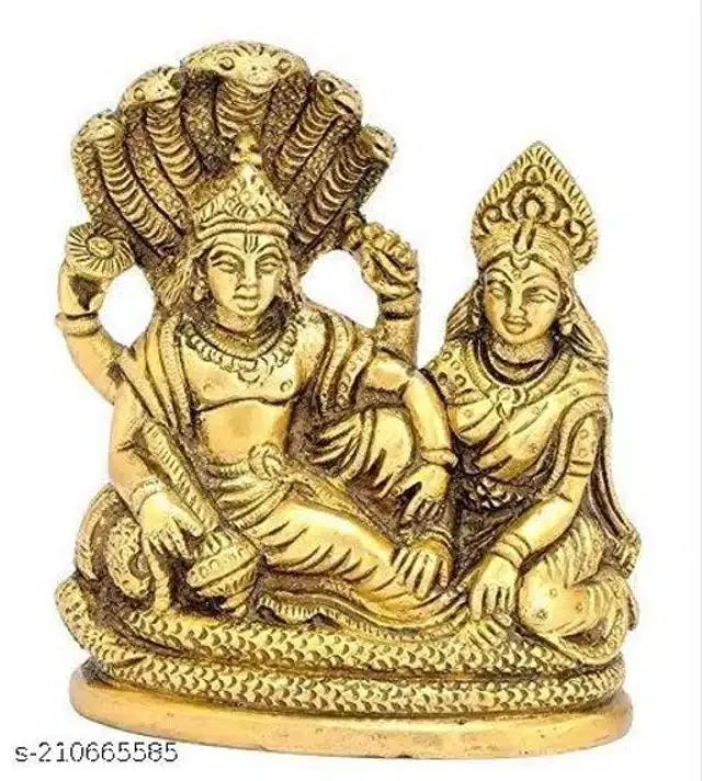 Vishnu Lakshmi On Sheshnag Statue for Home (Gold)