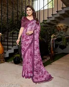 Georgette Printed Saree for Women, Purple 