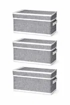 Craft Bazar Multipurpose Foldable Fabric Storage Box with Lid & Handles for Clothes, Laundry, Towels Wardrobe and Home Storage Organizer Pack of 3