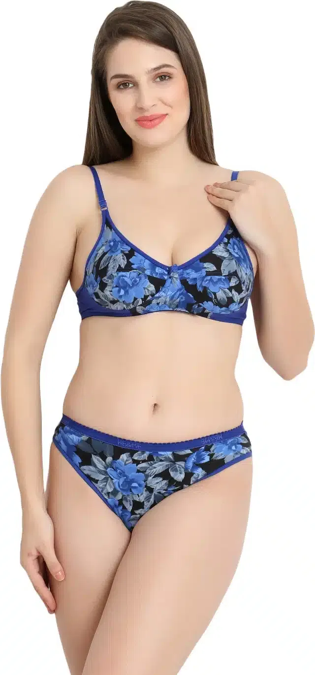 Cotton Blend Lingerie Set for Women (Blue, 30)