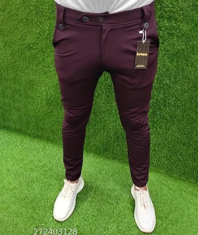 Lycra Track Pant for Men (Wine , 34)