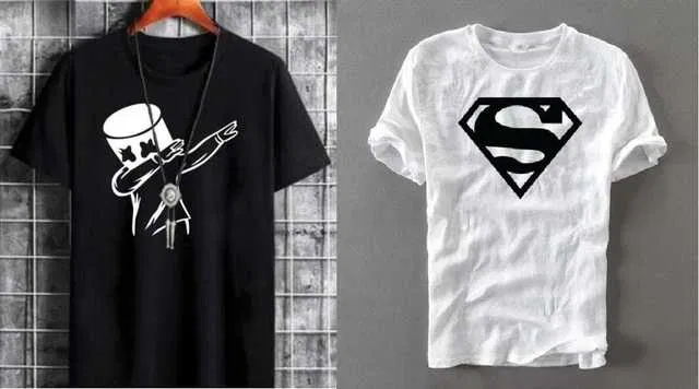 Stylesmyth Casual Cotton Blend Half Sleeves T-shirt For Men (2) (Black & White, XL) (S-14)