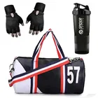 Polyester Printed Gym Bag with Gloves & Shaker Bottle 