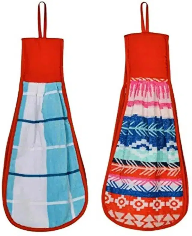 Soft Cotton Double Side Hanging Hand Towel (Multicolor, Pack of 2)