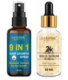 Combo of La'Conde Beauty 9 in 1 Hair Growth Spray & 24K Gold Face Serum 