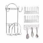 Oc9 स्टेनलेस स्टील प्लेट स्टैंड & चकला बेलन स्टैंड & वॉल माउंटेड लैडल हुक रेल फॉर किचन 