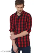 Cotton Blend Checked Shirt for Men, Maroon 