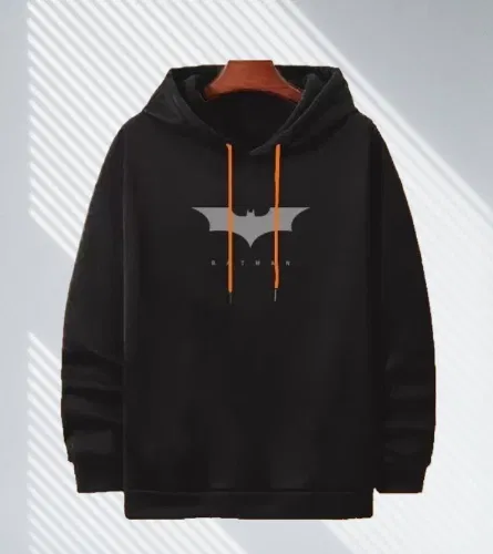 Fleece Printed Hoodie for Men (Black, XL)