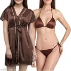 Satin Solid Babydoll for Women, Brown 