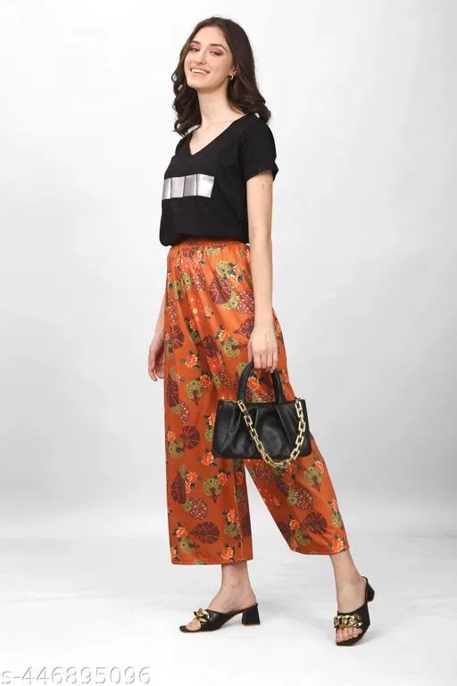 Palazzo Pants for Women (Orange, XXXL)