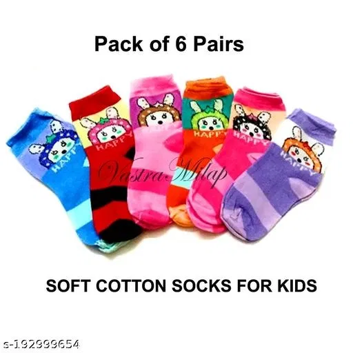 Cotton Socks for Kids (Multicolor, 8-9 Years) (Set of 6)
