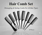 Premium Hair Comb Set - Detangling & Styling Combs For All Hair Types, 10 Pieces