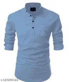 Cotton Blend Solid Short Kurta for Men, Aqua Blue 