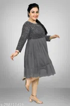Net Solid Dress for Women 