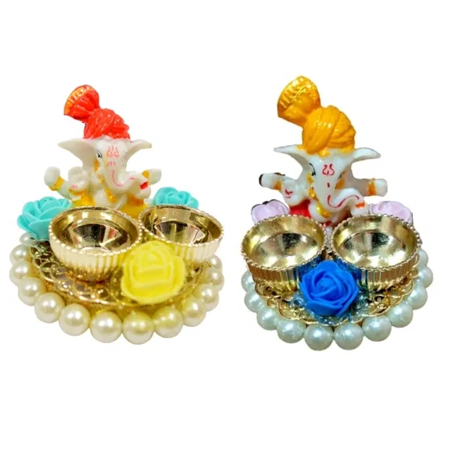 Metal Decoretive Pooja Thali, Multicolour Pack of 2