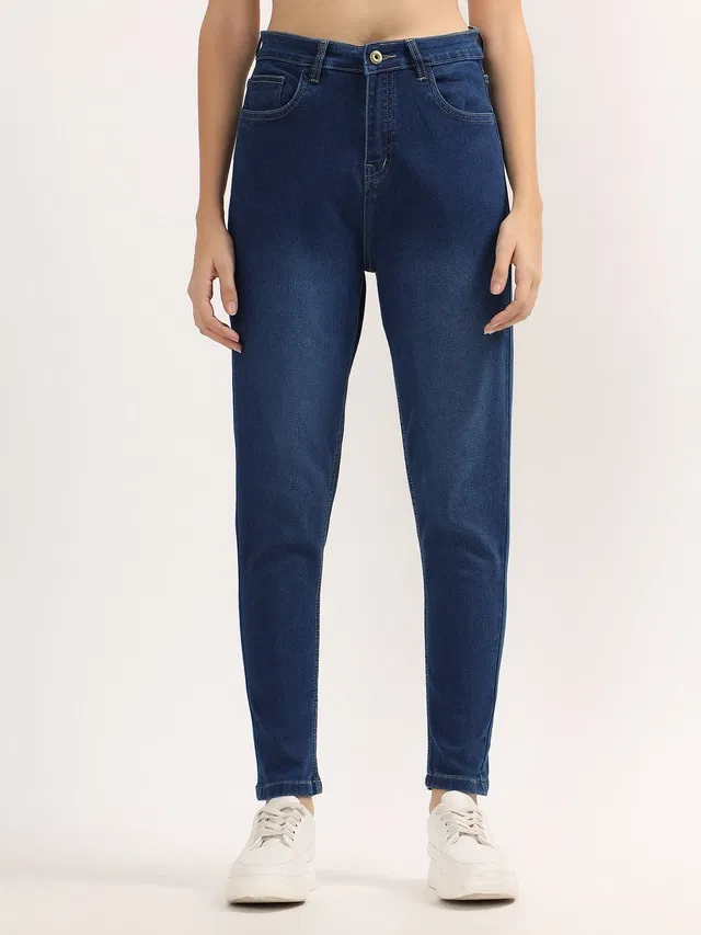 Denim Straight Fit Jeans for Women (Dark Blue, 32)