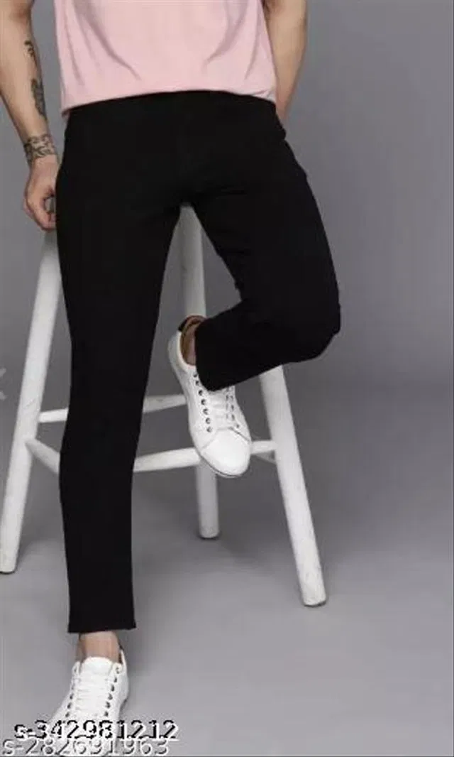 Denim Slim Fit Jeans for Men (Black, 34)