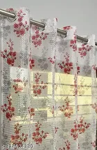 Sheer Floral Branches Printed Maroon Door Curtain 7ft Pack of 1