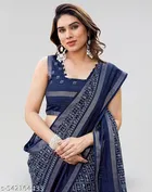 Silk Printed Saree for Women, Navy Blue 