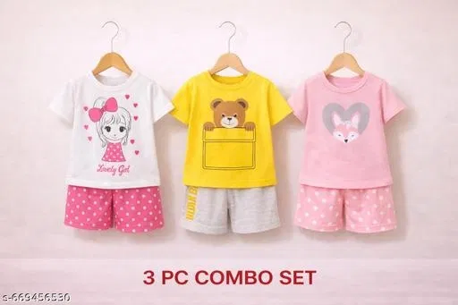 Hosiery Cotton Printed Clothing Set for Kids, Multicolor, Pack of 3 (8-9 Years)