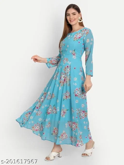 Aagyeyi Pretty Party Gown for Women (Aqua Blue, S)