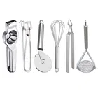 Stainless Steel Lemon Squeezer & Pakkad & Pizza Cutter & Egg Whisk & Roti Chimta & Potato Masher For Kitchen 