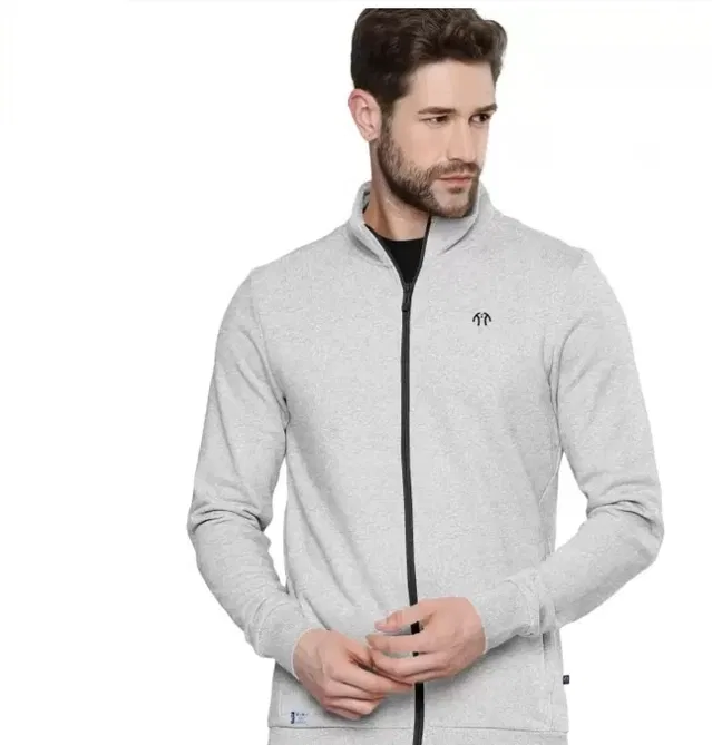 Fleece Printed Jacket for Men (Grey, XL)