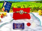 Metal Rakhi with Greeting card, Roli & Chocolate 